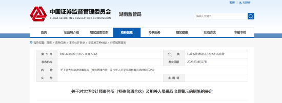 上阳网 事涉新威凌年报审计违规！大华会计师事务所及相关责任人被出具警示函