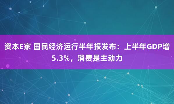 资本E家 国民经济运行半年报发布：上半年GDP增5.3%，消费是主动力